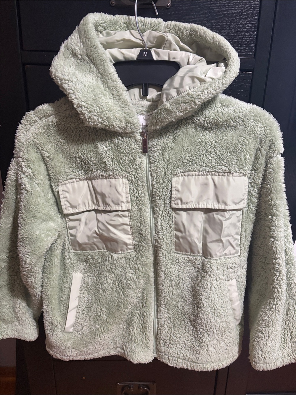 Kids Hooded Sherpa Jacket in Light Sage - Habitual Girls Size 10-12